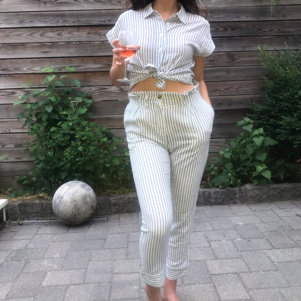 Blue and white pin stripe set